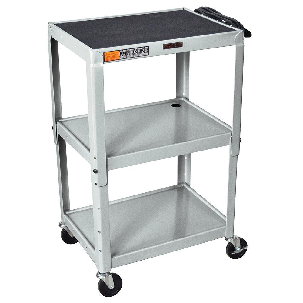 Luxor / H. Wilson W42AE Nickel Metal 3 Shelf A/V Utility Cart 18" x 24