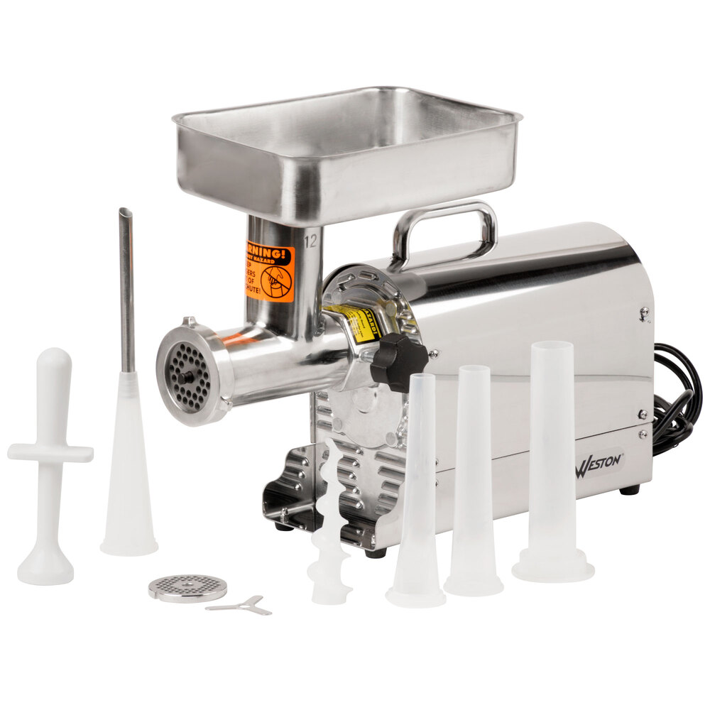 Weston 081201W 12 Meat Grinder with 2 Plates and 3 Funnels