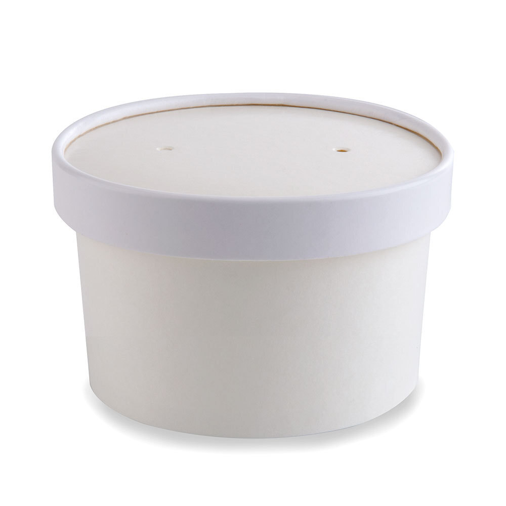 Choice 8 oz. White Paper Soup / Hot Food Cup with Vented Paper Lid 25