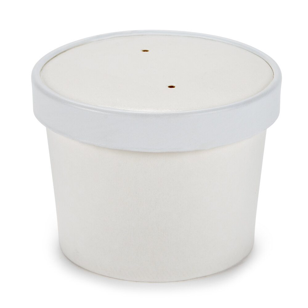 Choice 12 oz. White Paper Soup Cup / Hot Food Cup with Vented Paper Lid