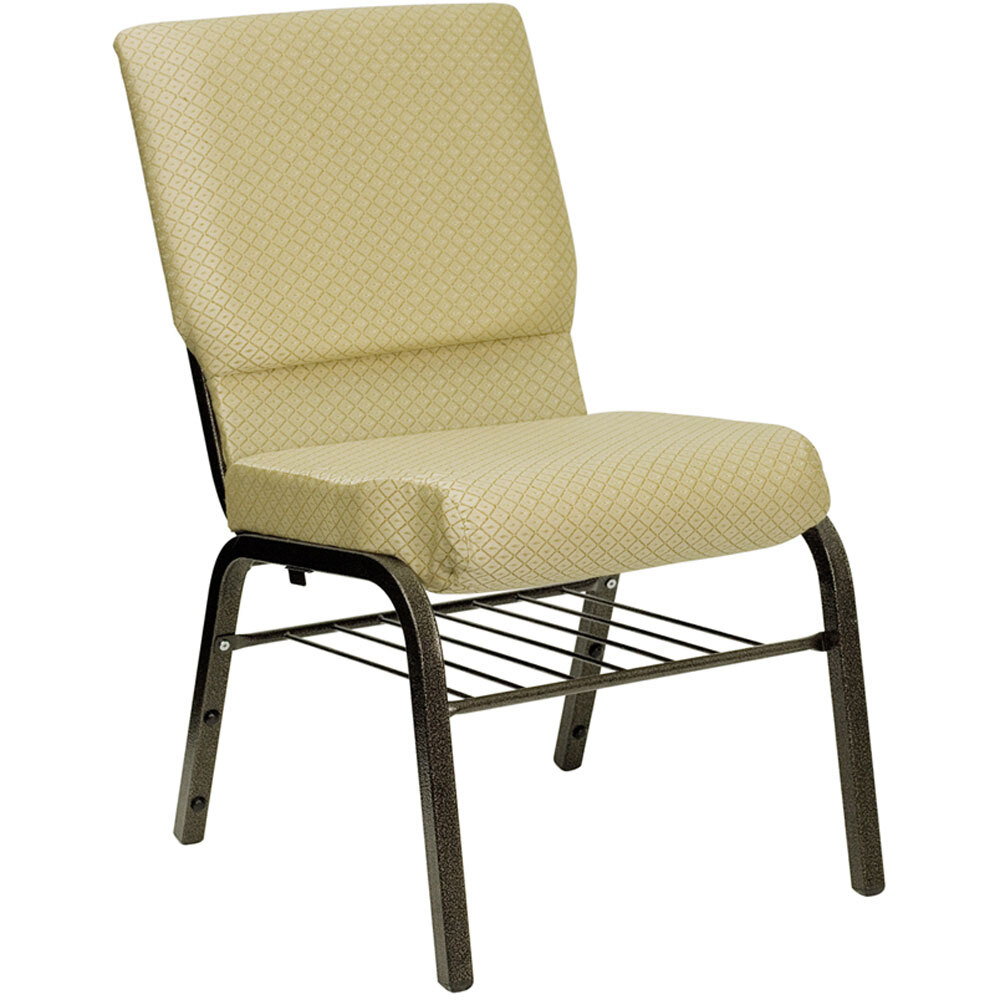 Beige 18 1/2" Wide Church Chair with Communion Cup Book Rack Gold