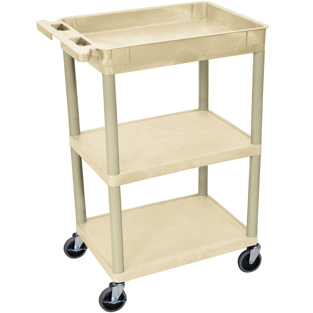 Luxor / H. Wilson STC122P Putty Three Shelf Utility Cart 1 Tub Shelf