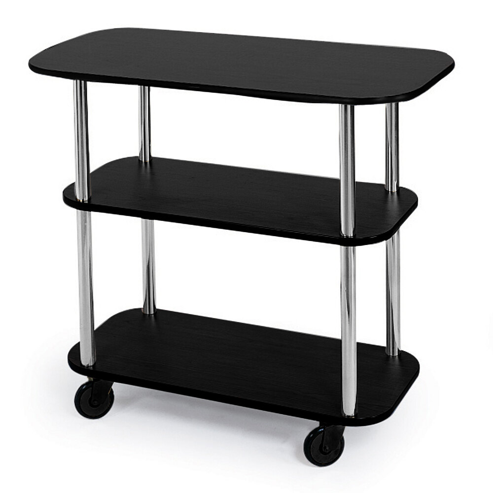 Geneva 36100 Rectangular 3 Shelf Laminate Tableside Service Cart with Black Finish - 16 inch x