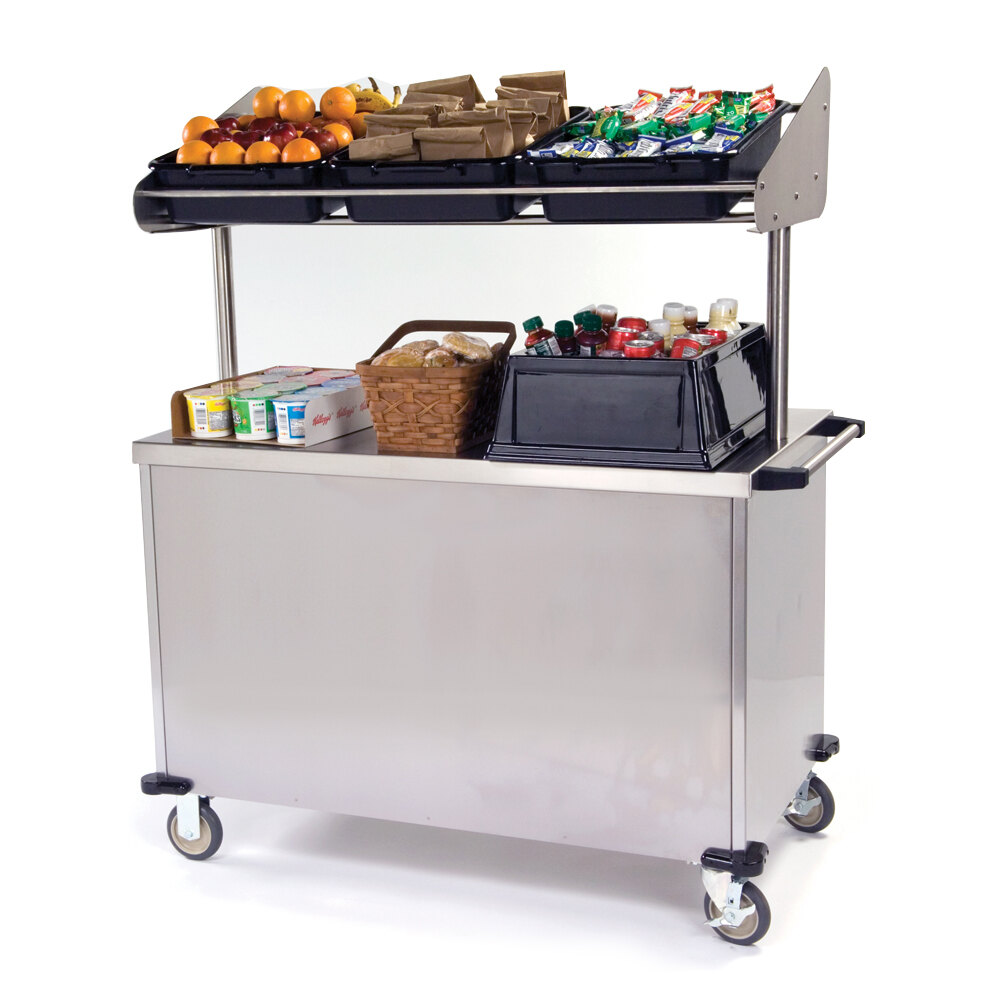 Lakeside 663 Solid Stainless Steel Vending Cart with Overhead Shelf and