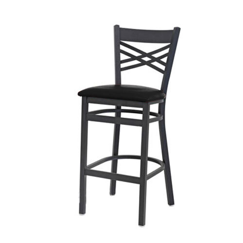 Lancaster Table & Seating Black Cross Back Bar Height Chair with 2 1/2" Padded Seat