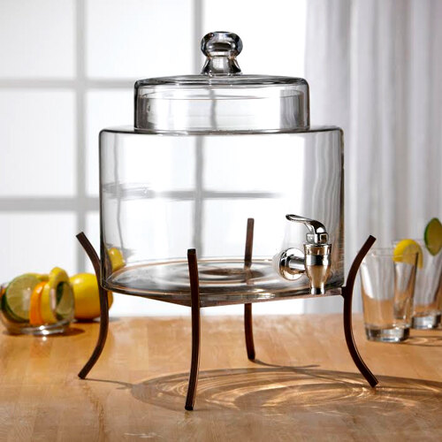 2 Gallon Fifth Avenue Crystal Round Glass Beverage Dispenser with Metal Stand
