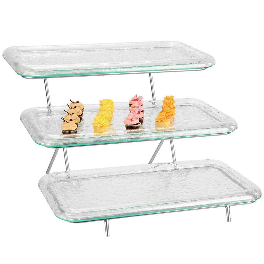 CalMil GL242139 Platinum Glacier Three Tier Rolled Edge Platter Stand