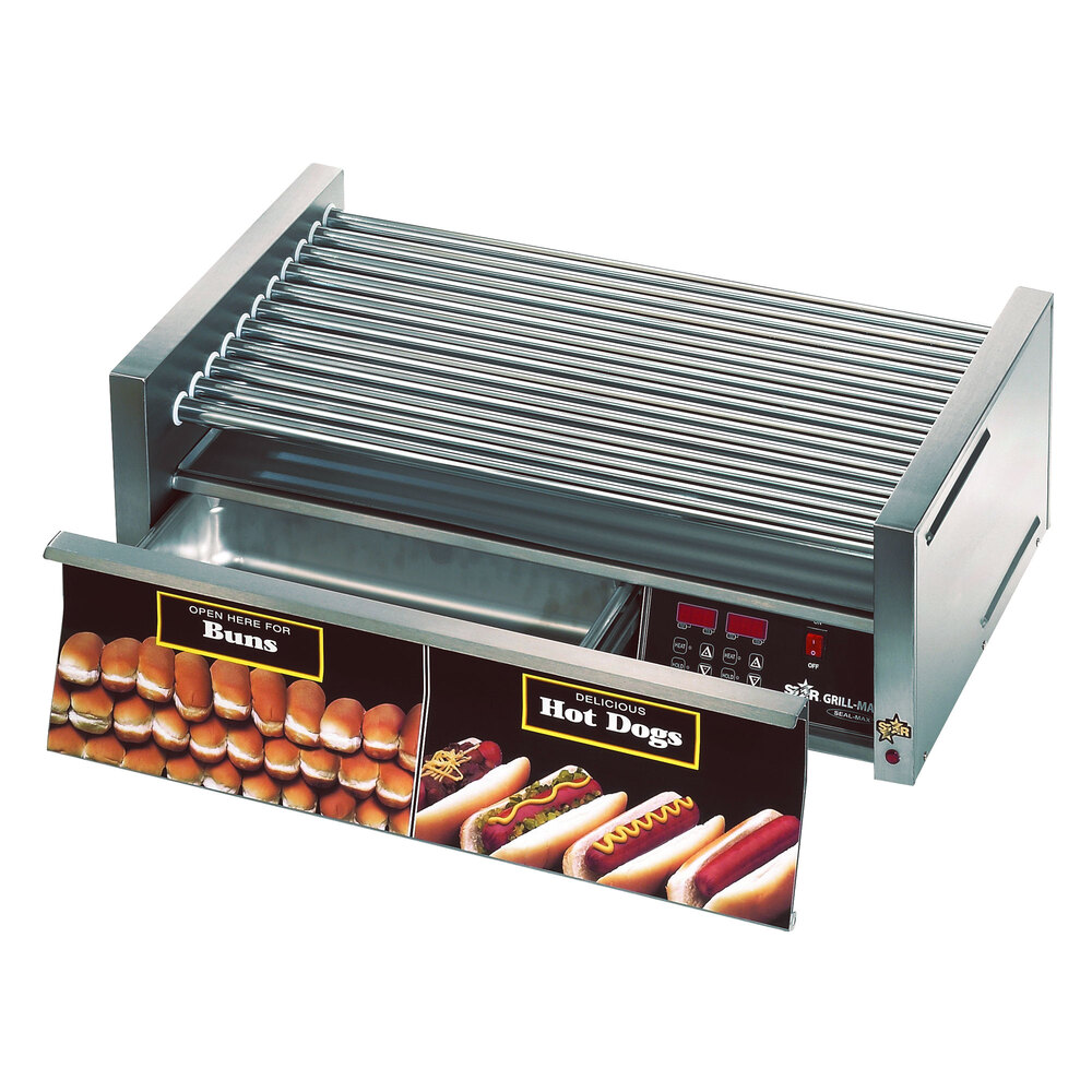 Star Grill Max 50CBDECSA 50 Hot Dog Roller Grill with Bun Drawer