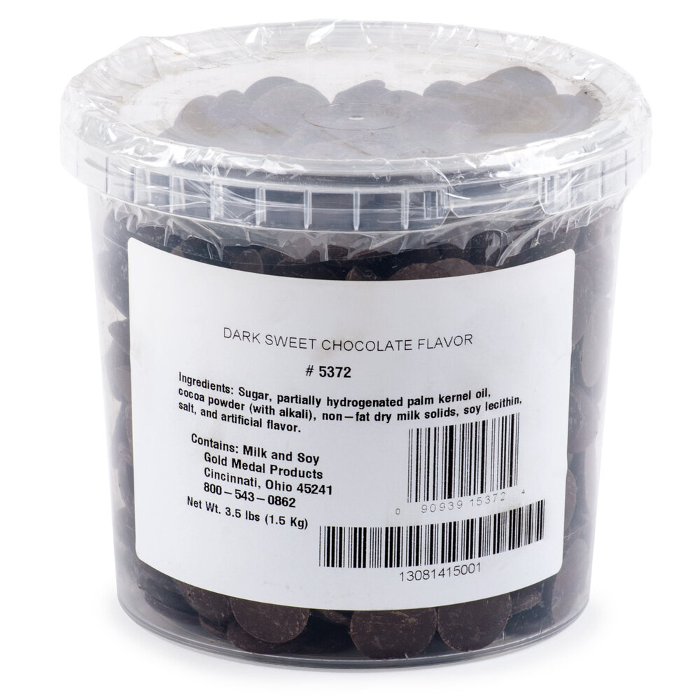 Gold Medal 5372 Dark Chocolate Flavor Wafers 3.5 lb. Container