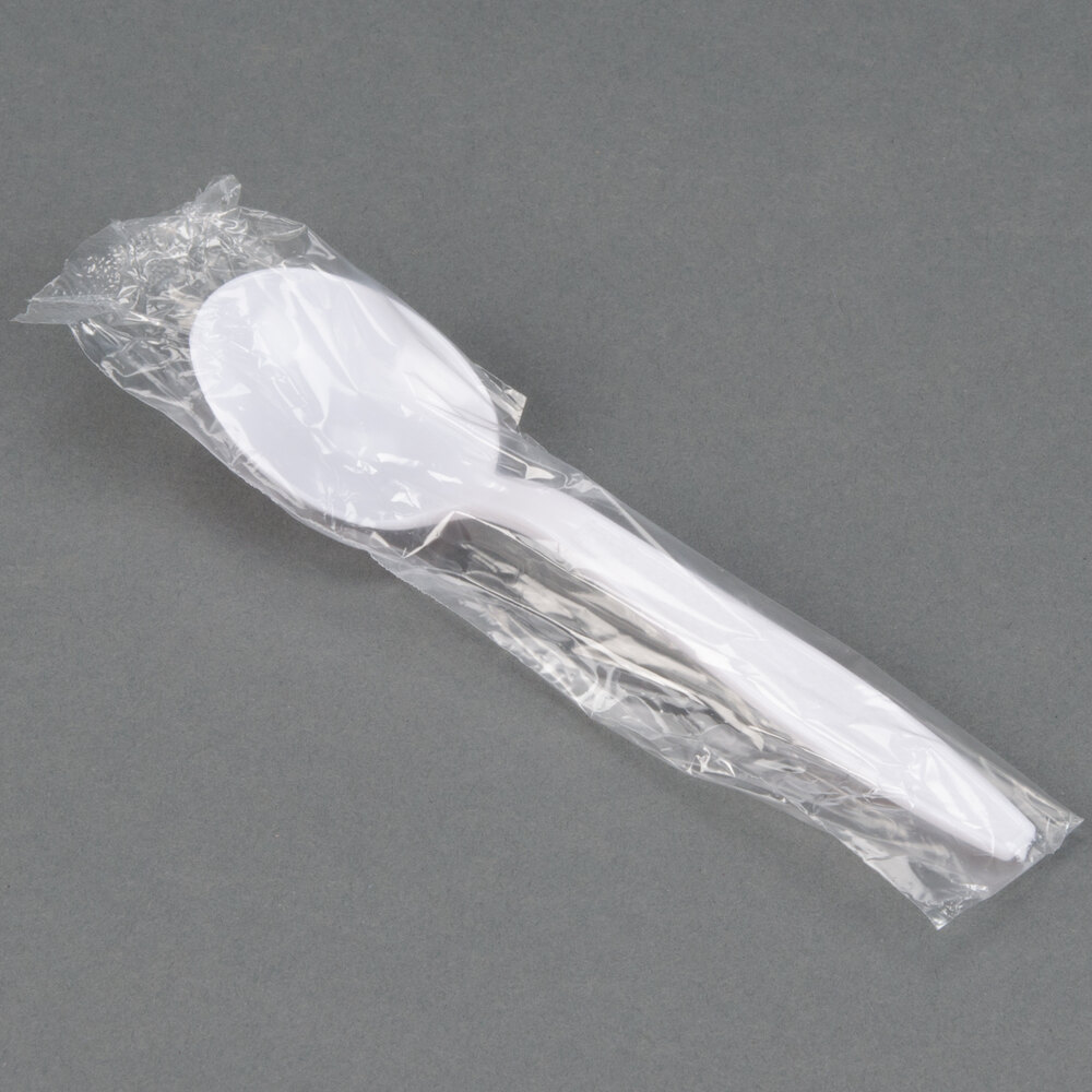 Visions Individually Wrapped Heavy Weight White Plastic Soup Spoon 1000