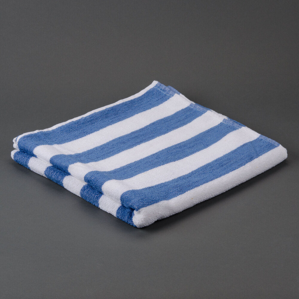 Hotel Pool Towel Blue Stripe 30" x 60" 100 2 Ply Cotton 9 lb.