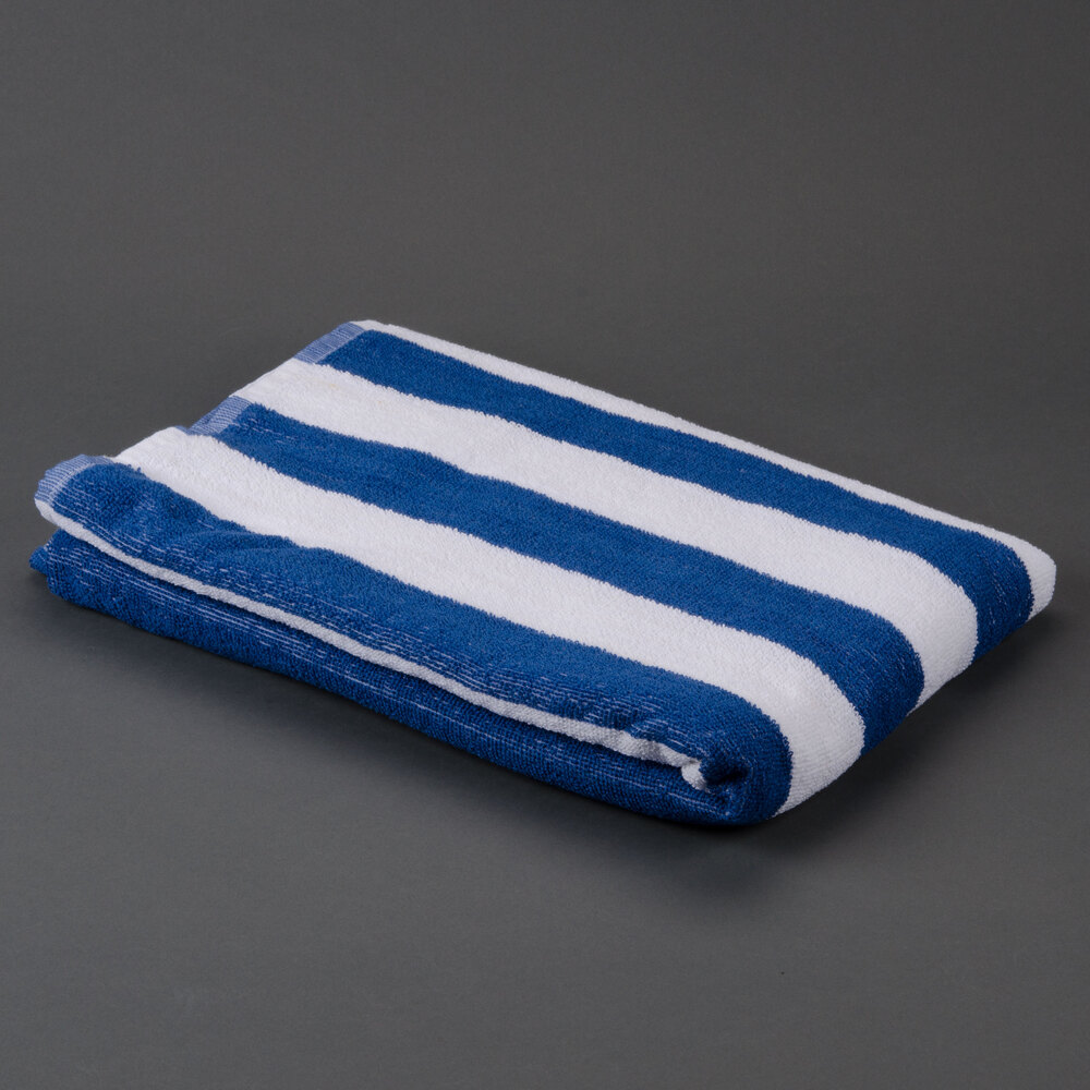 Hotel Pool Towel Blue Stripe 32" x 66" 100 2 Ply Cotton 11 lb.