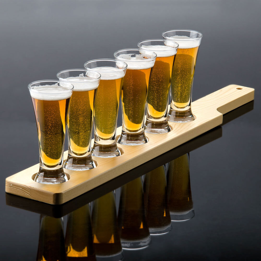 Libbey Craft Brews Beer Flight 6 Pilsner Glass Set with Natural Wood