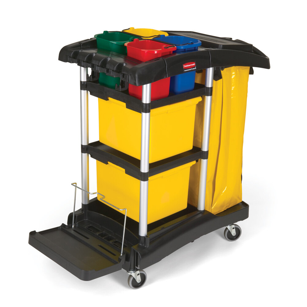 Rubbermaid FG9T7400BLA HYGEN Microfiber High Capacity Janitor Cart with