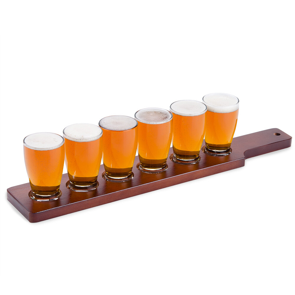 Anchor Hocking Craft Brews Beer Flight 6 Glass Set with Red Brown