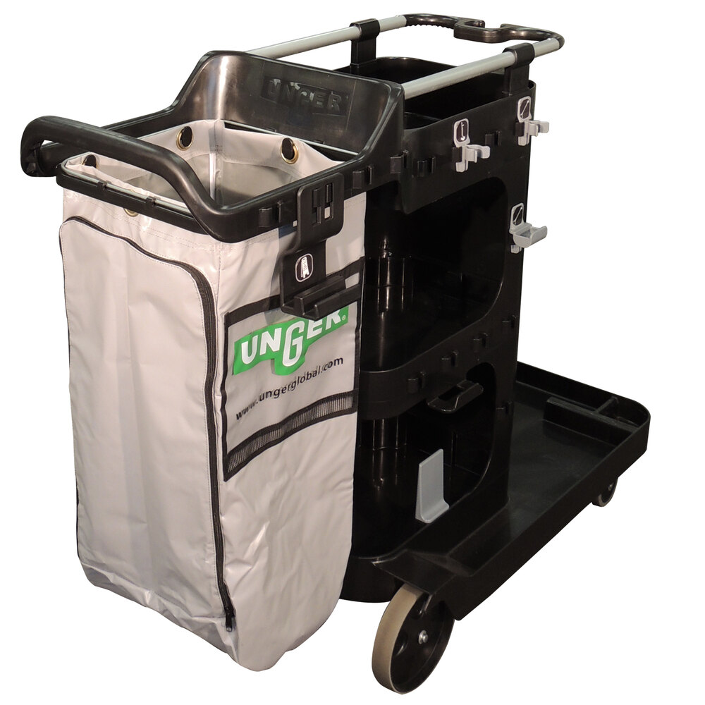 Unger RRCRT Better Cleaning Janitorial Cart with Vinyl Trash Bag