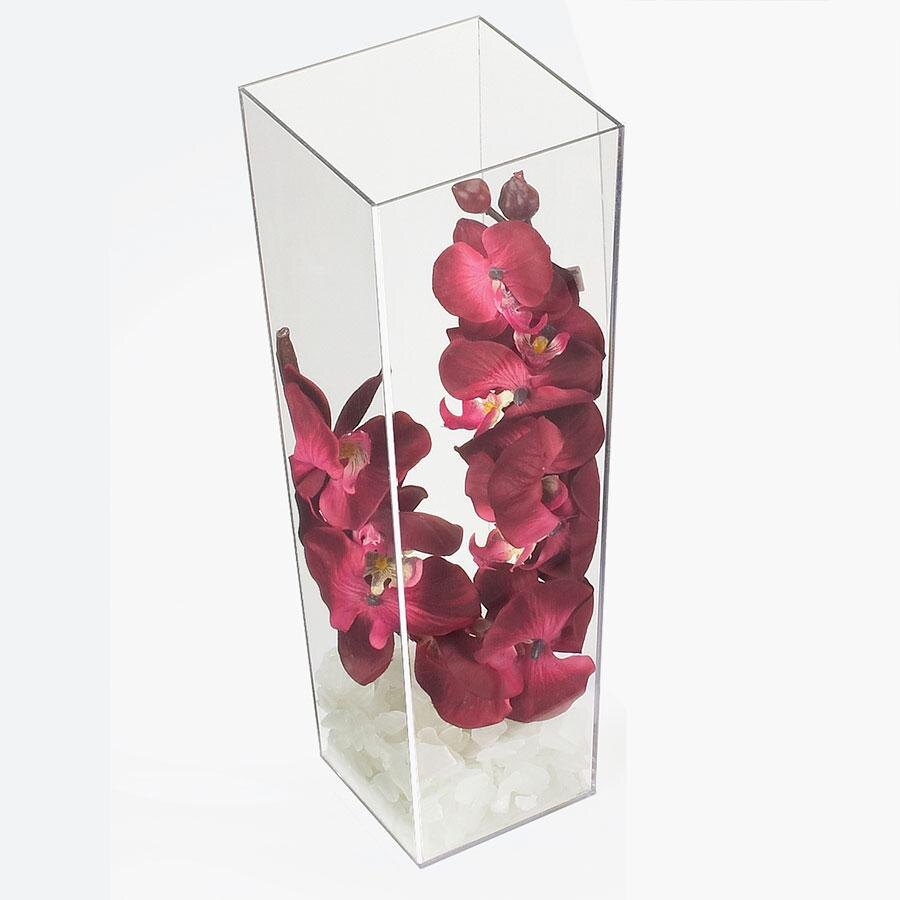 CalMil 87916 Square Clear Acrylic Accent Display Vase 5" x 5" x 16"