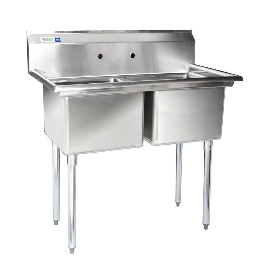 Two Compartment Stainless Steel Commercial Sink without Drainboard ...