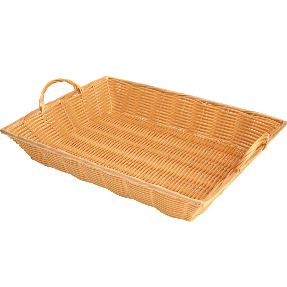 16" x 11" HandWoven Rectangular Plastic Natural Basket with Handles