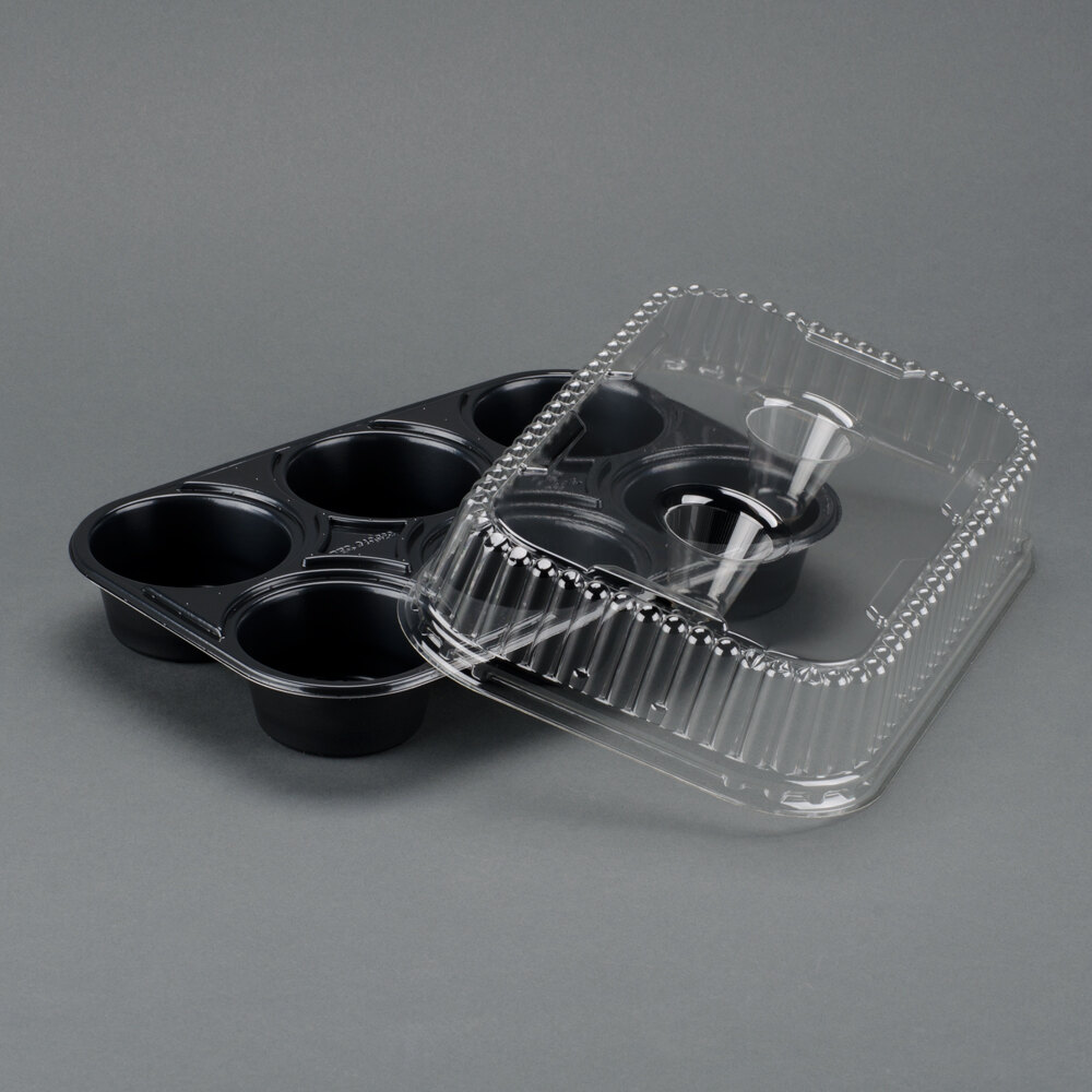 Genpak 55306 Bake N' Show Dual Ovenable 6 Cup Muffin Pan with Lid 10/Pack