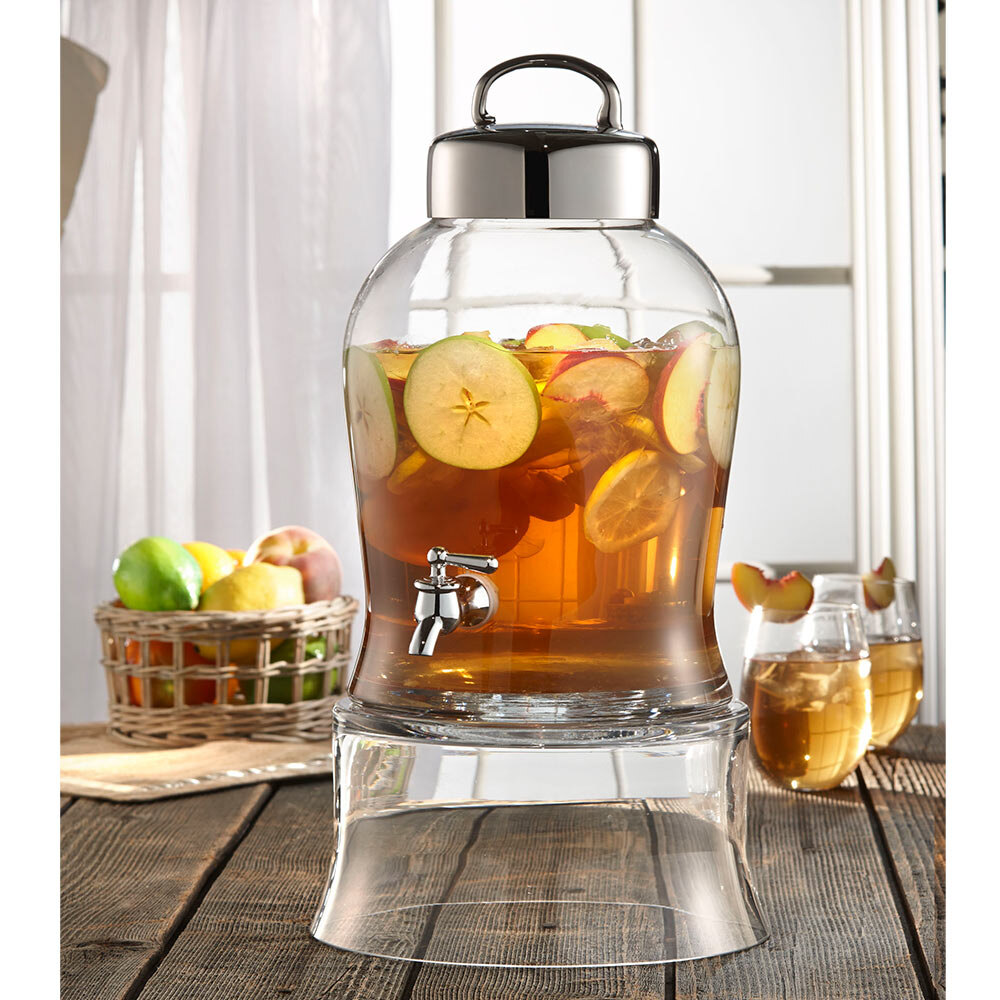 1.6 Gallon Bell Jar Glass Beverage Dispenser with Glass Stand