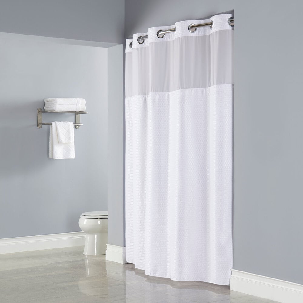 Hookless HBH26MYS01SL77 White Deliah Shower Curtain with Chrome Raised FlexOn Rings, It's A