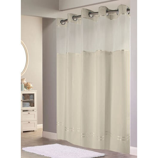 Hookless Beige Mystery Shower Curtain with Matching Flat FlexOn Rings