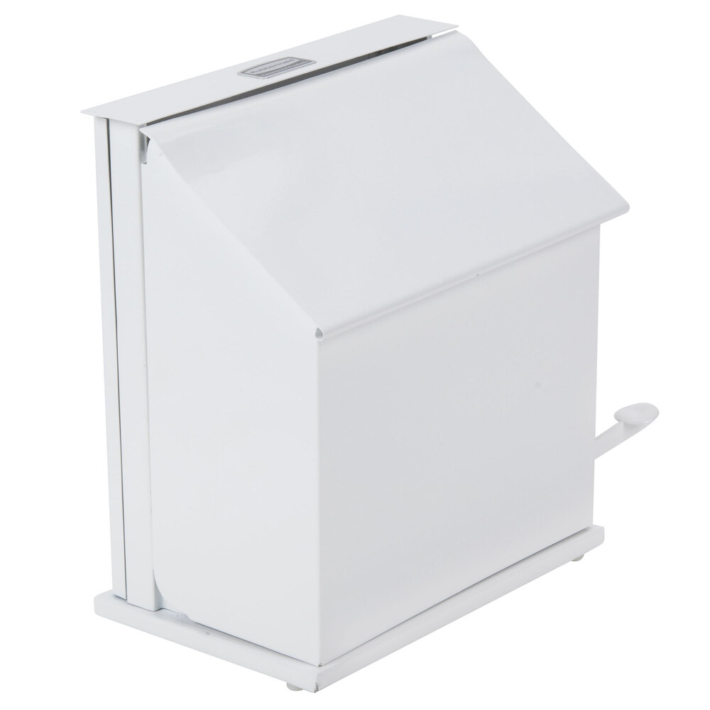 Rubbermaid FG135 White Single Stall Sanitary Napkin Receptacle with