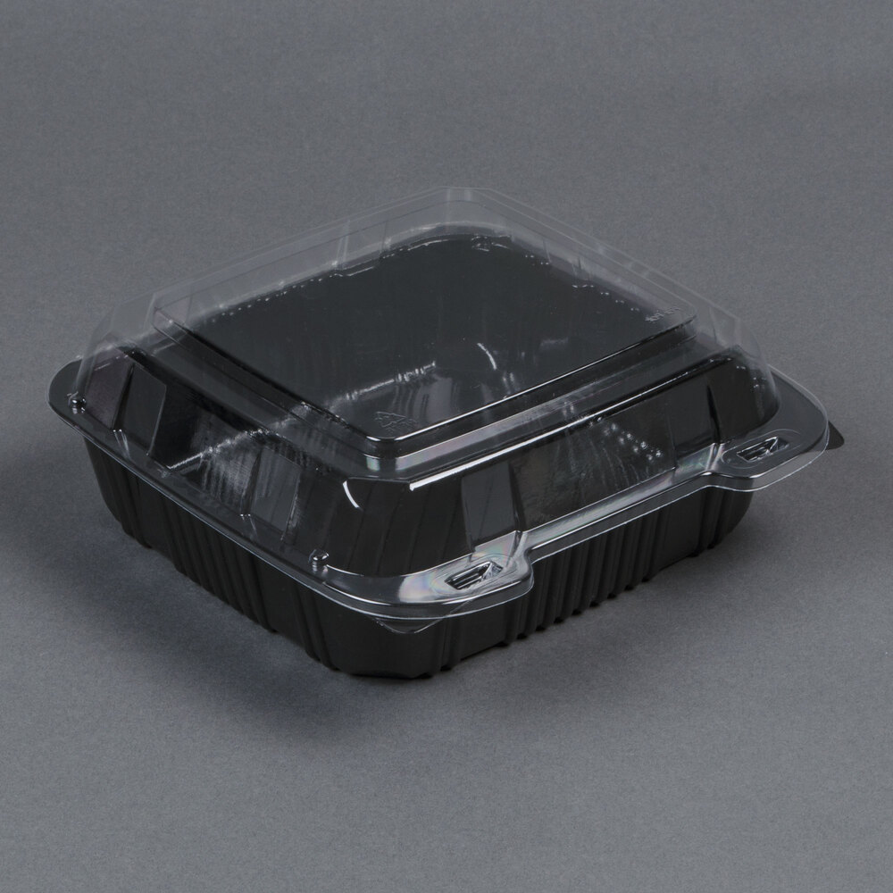ParPak 29588 8" x 8" PET Black and Clear Hinged Takeout Container