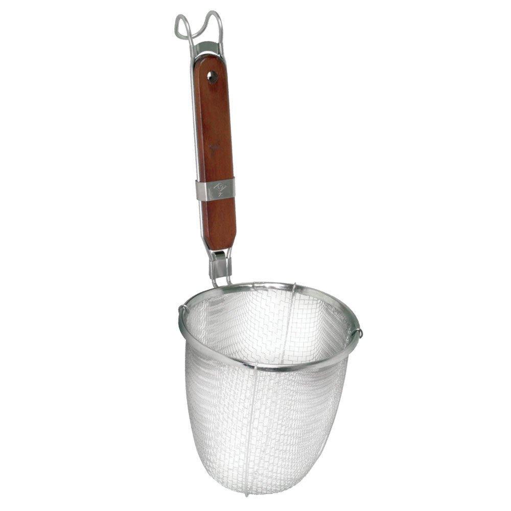 5 1/2" x 5 1/2" Stainless Steel Pasta Strainer/Blanching Basket with Wood Handle
