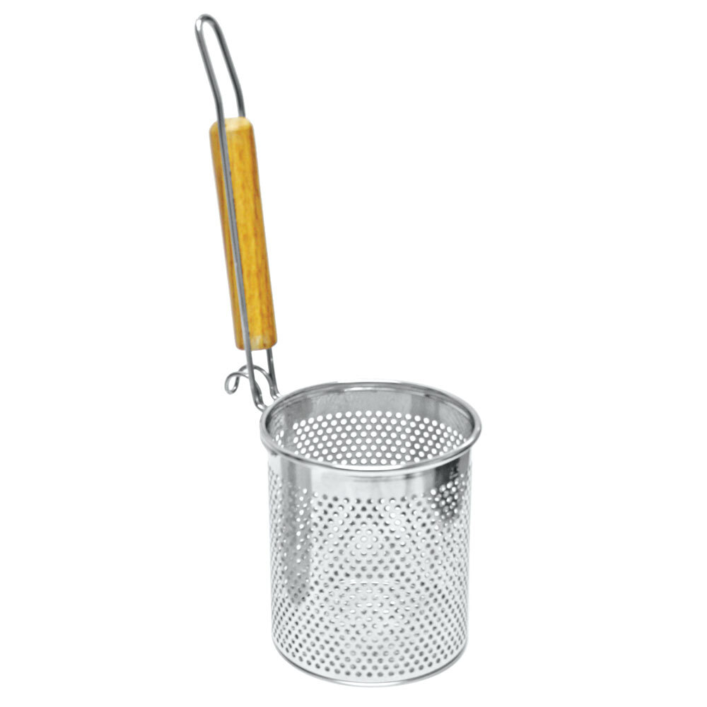5" x 5 1/4" Stainless Steel Pasta Strainer/Blanching Basket with Wood