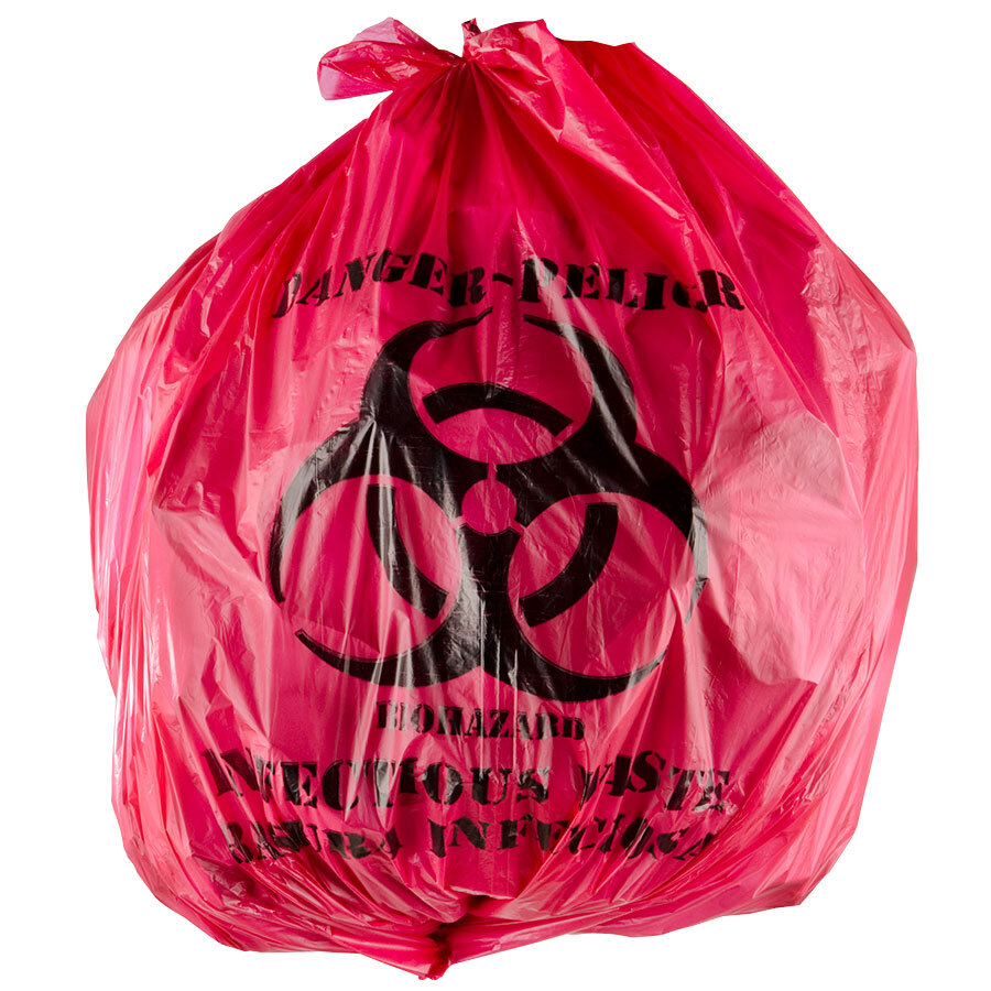 10 Gallon 24" X 24" Red Isolation Infectious Waste Bag / Biohazard Bag