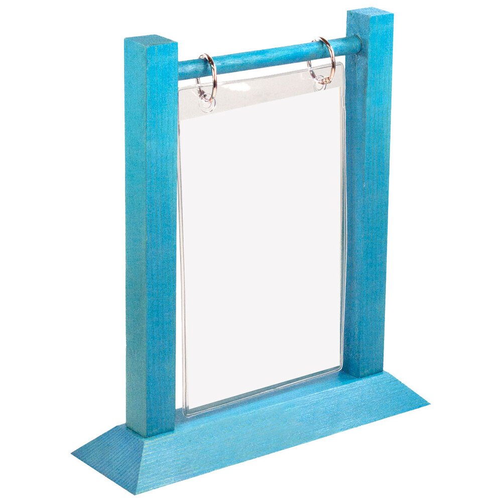 Menu Solutions WFT4SB 5" x 7" Sky Blue Wood Flip Top Table Tent
