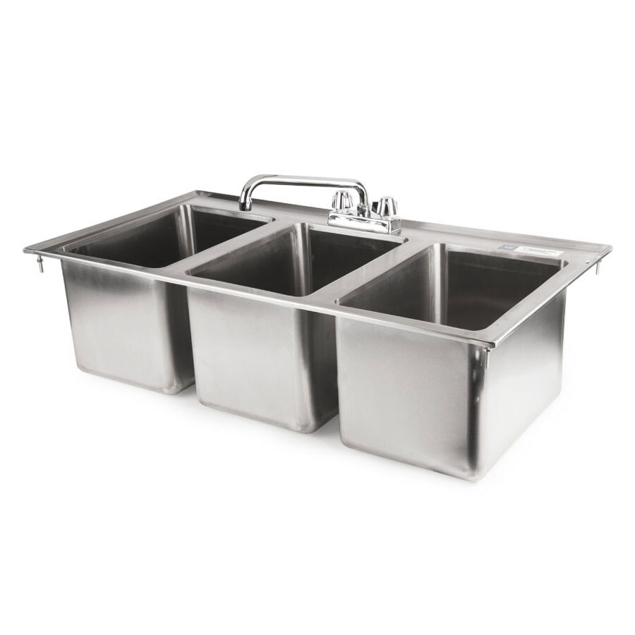 regency 16 gauge di 3c 101410 three compartment 10 x 14 x 10 stainless steel drop in sink with faucet