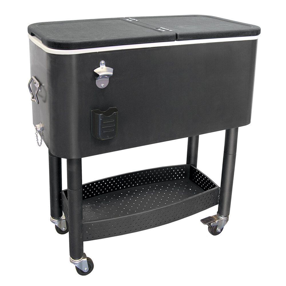65 Qt. Black Cooler Cart 31 1/8" x 15 3/8" x 32 11/16"