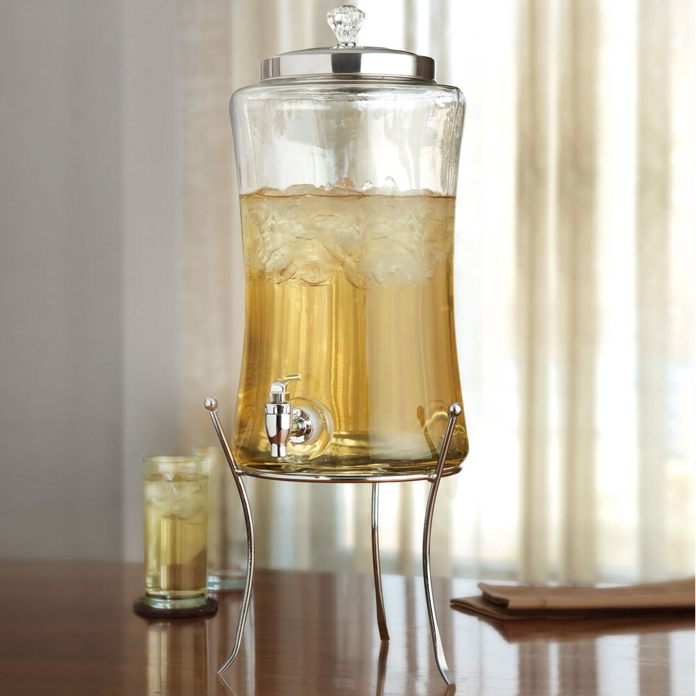 1.7 Gallon Style Setter Diamond Glass Beverage Dispenser with Stand