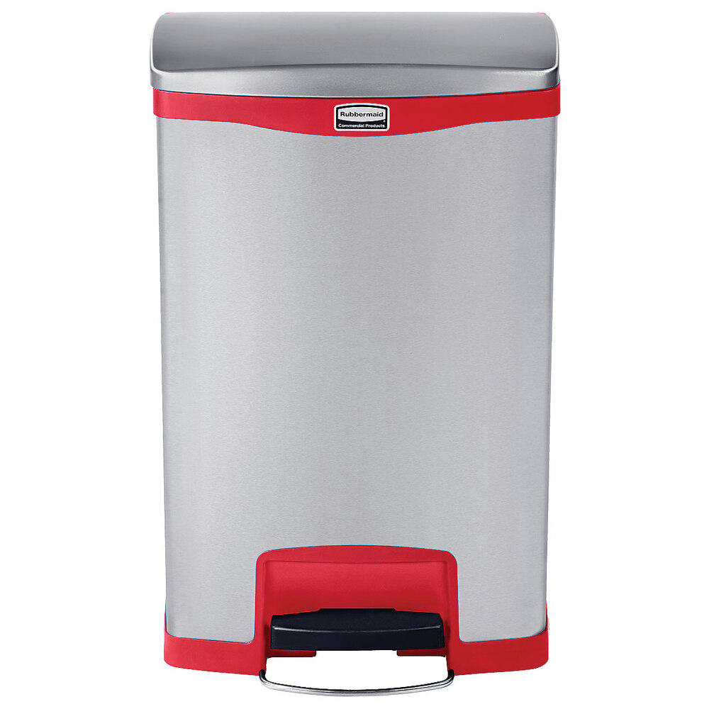 Rubbermaid 1901995 Slim Jim Stainless Steel Red Accent Front StepOn