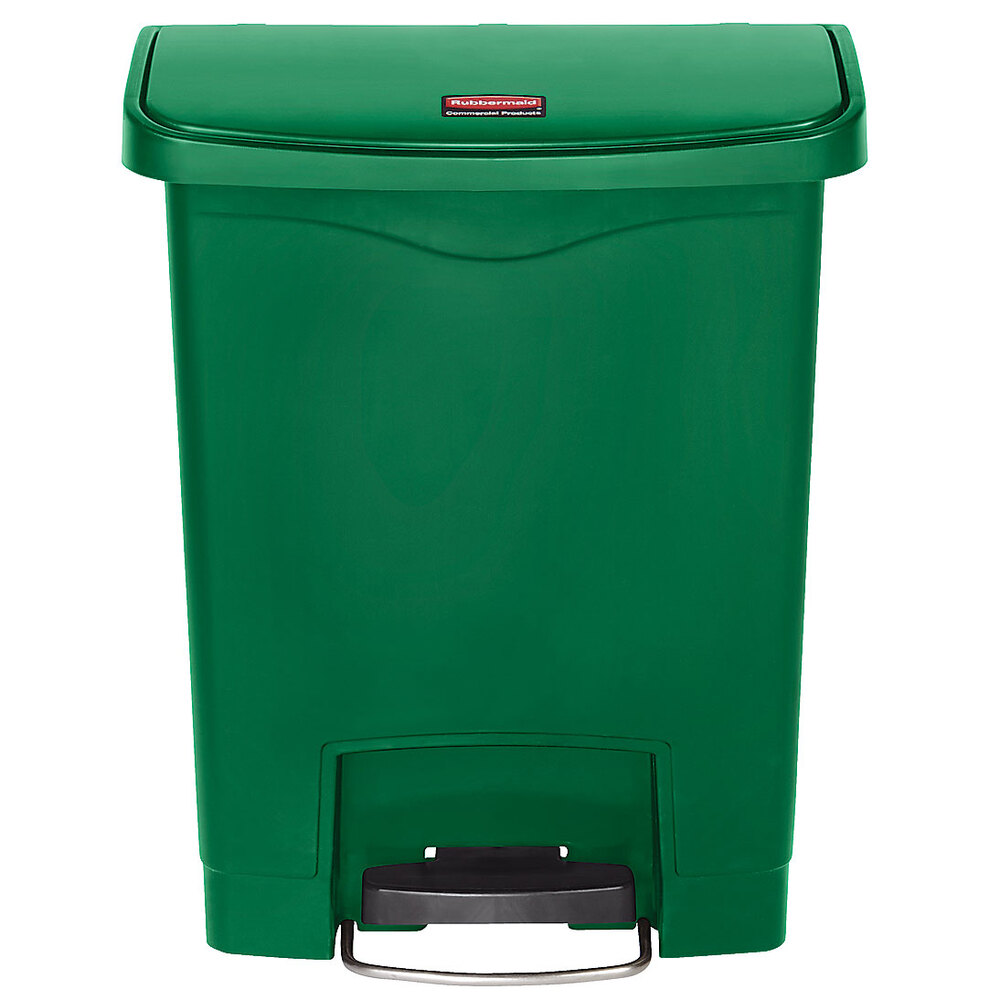 Rubbermaid 1883582 Slim Jim Resin Green Front StepOn Trash Can 8 Gallon