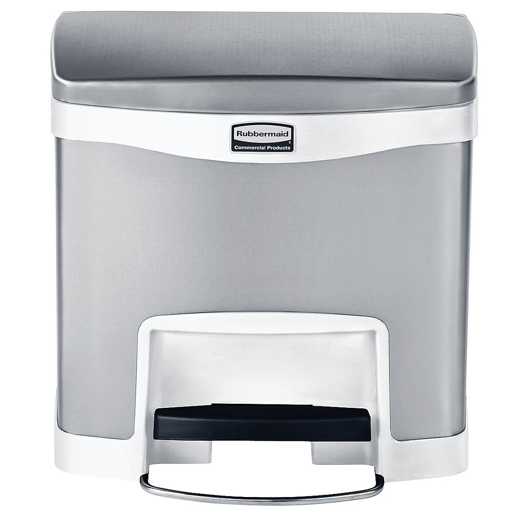 Rubbermaid 1901984 Slim Jim Stainless Steel White Accent Front StepOn