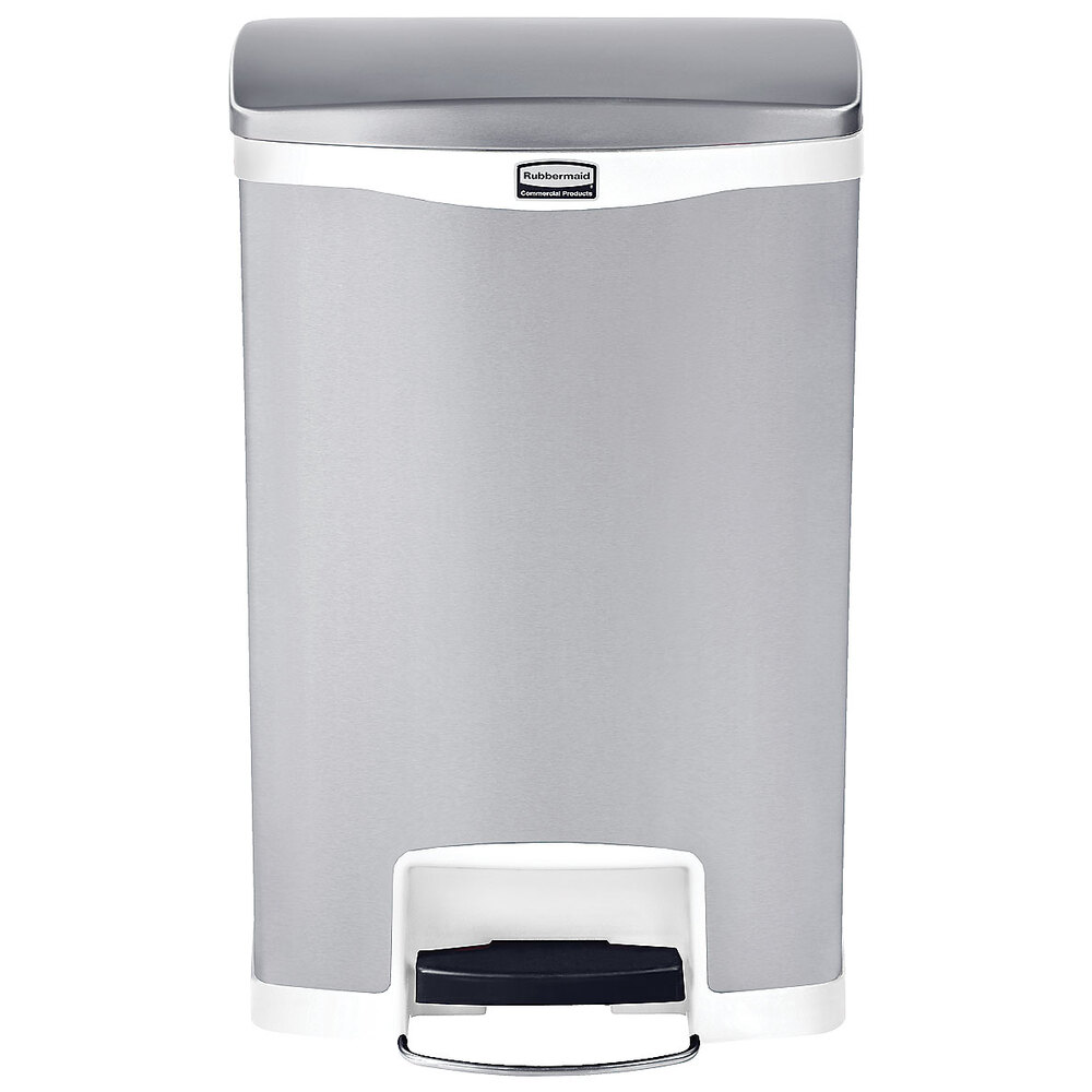 Rubbermaid 1901997 Slim Jim Stainless Steel White Accent Front StepOn