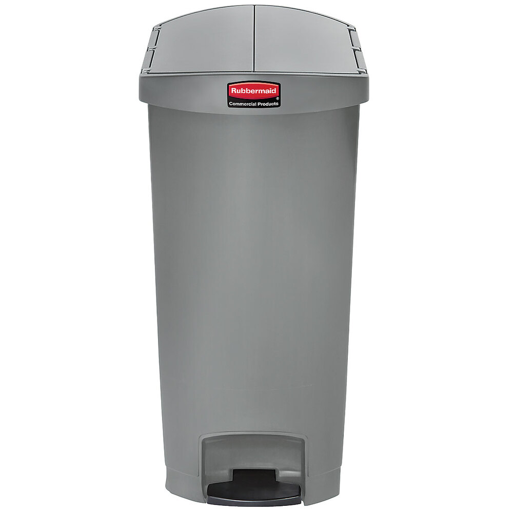 Rubbermaid 1883605 Slim Jim Resin Gray End StepOn Trash Can with Rigid