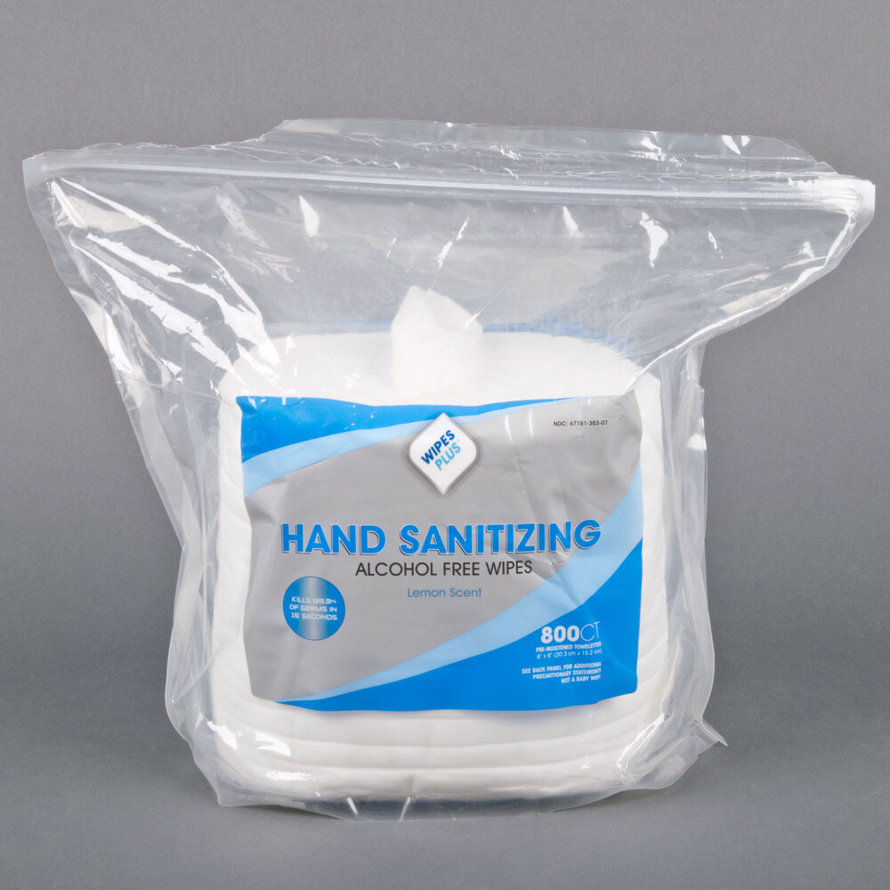 WipesPlus Center Pull Lemon Scent Alcohol Free Hand Sanitizing Wipes 800/Roll