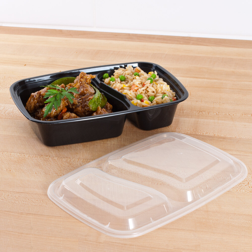 Black 30 oz. 8 1/2" x 6" x 1 7/8" Two Compartment Rectangular