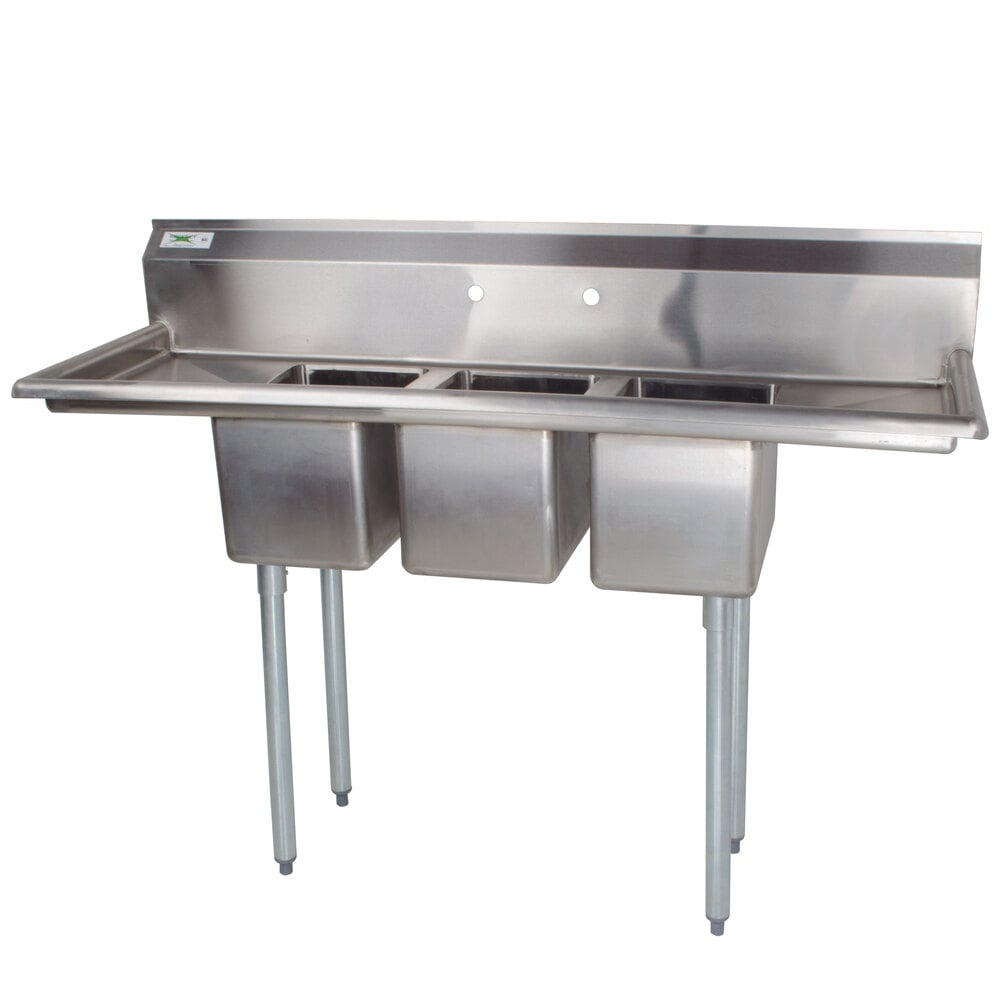 3 Compartment Sink with 2 Drainboards | Regency 16 Gauge Three 3 Compartment Stainless Steel Commercial Sink