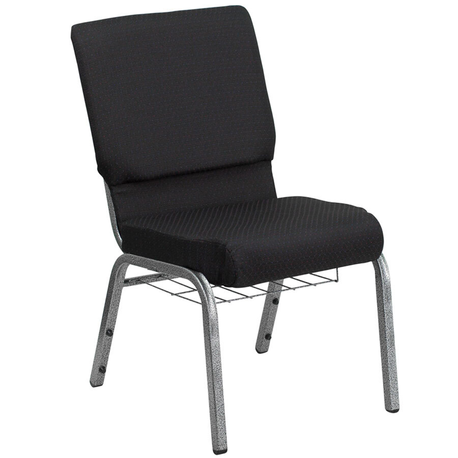 Black Patterned 18 1/2" Wide Church Chair with Communion Cup Book Rack