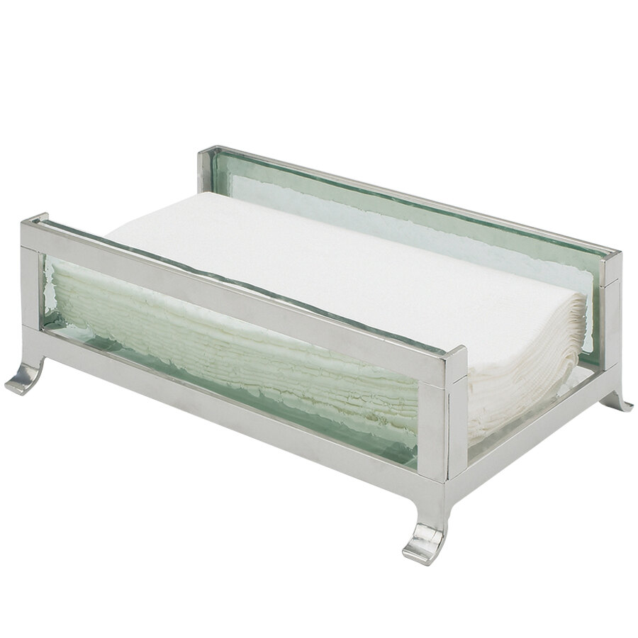 CalMil 159543 Soho Silver Napkin Holder with Faux Glass Sides 9 1/2