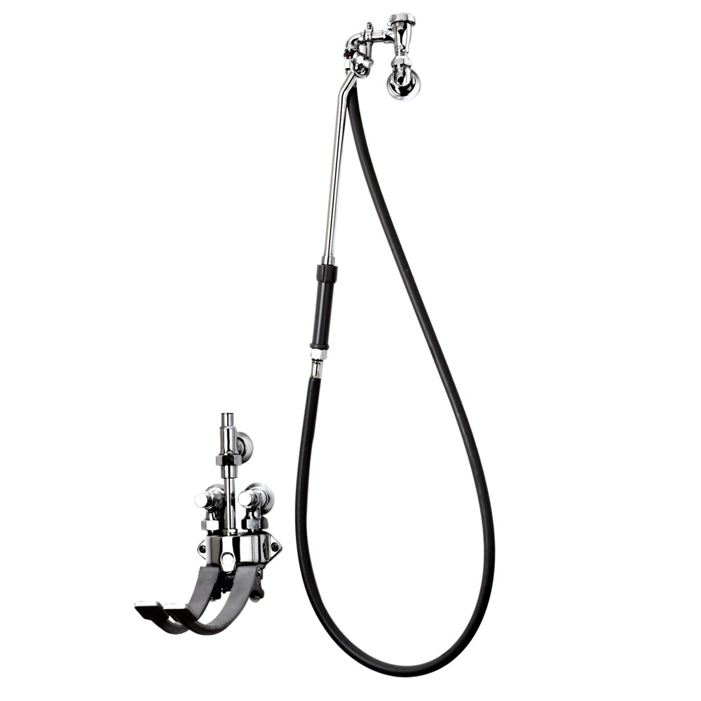 T&S B0677 Bedpan Washer with Pedal Valves 5' PVC Hose with Extended Spray Nozzle
