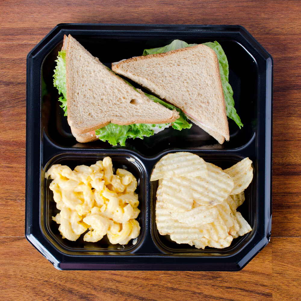 Genpak SQ13 Premium 10" Black Laminated 3 Compartment Square Foam Plate