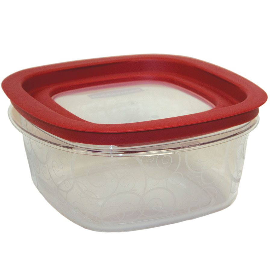 Rubbermaid 7H77 5 Cup Clear Square Premier Storage Container with Chili Red Lid