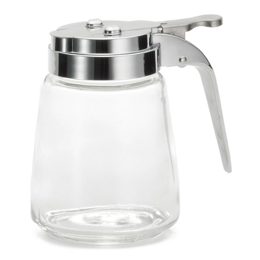 Tablecraft 1370CP 8 oz. Modern Glass Syrup Dispenser with Chrome Plated